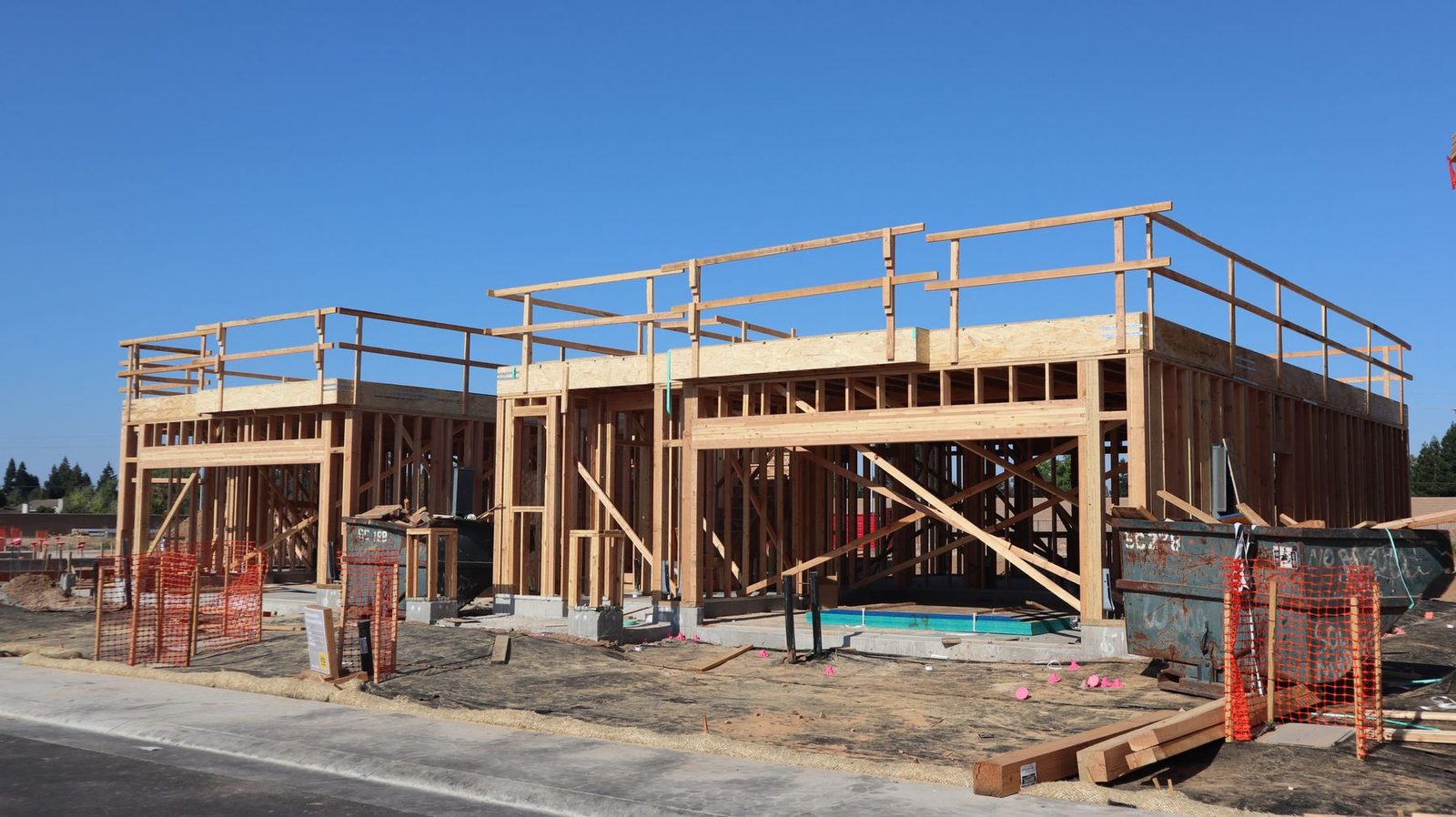 Wood-framed houses under construction